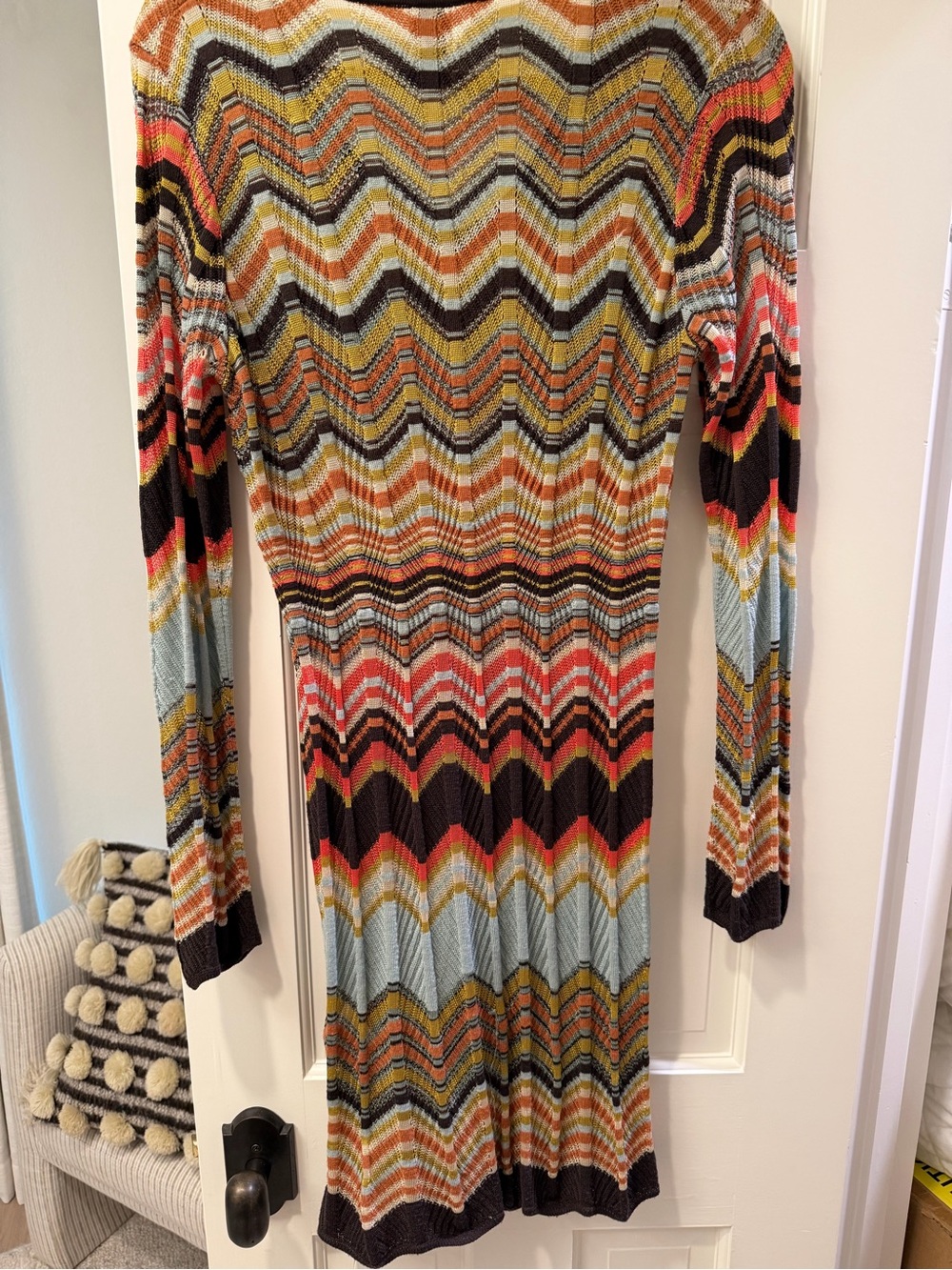 Missoni Multicolor Chevron Midi Dress — Coral, Mustard, Black & Sky Blue - Picture 3 of 4